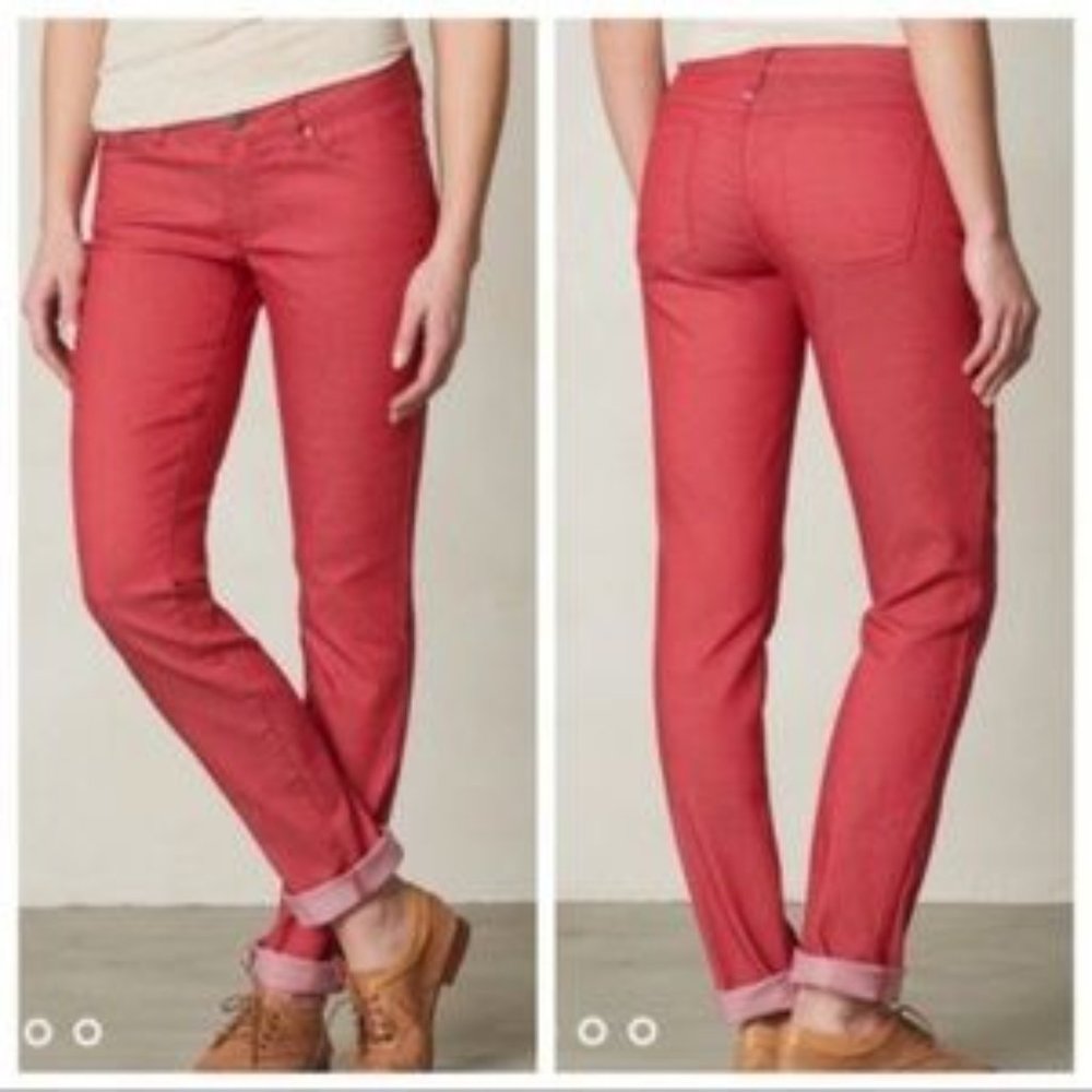 prAna Kara Stretch Organic Straight Leg Red Jeans Womens Size 0/25 Inseam